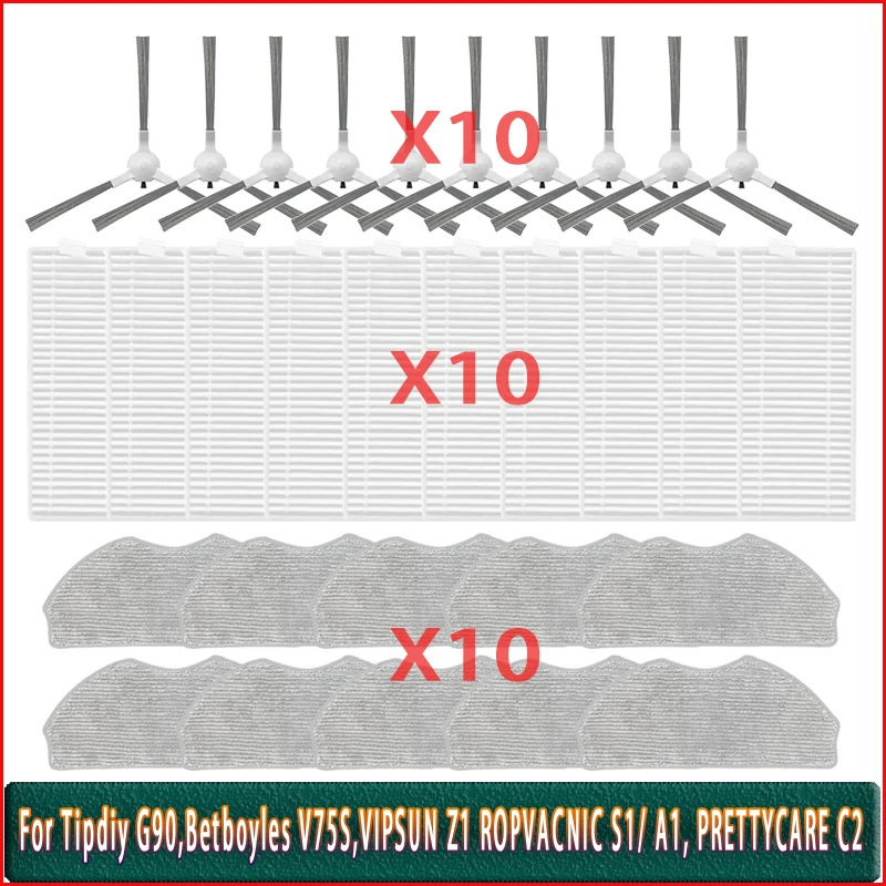 Side Brush Filter Mop Cloth For ROPVACNIC S1/ A1, PRETTYCARE C2, Tipdiy G90,Betboyles V75S, Liectroux N7S-U, VIPSUN Z1 Parts