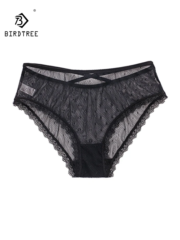 

BirdTree, 3pcs Lining 100%Real Silk Sexy Briefs, Women Low Waist Dot Lace, French Traceless Thin Underwear, 2024 Summer P46595QC
