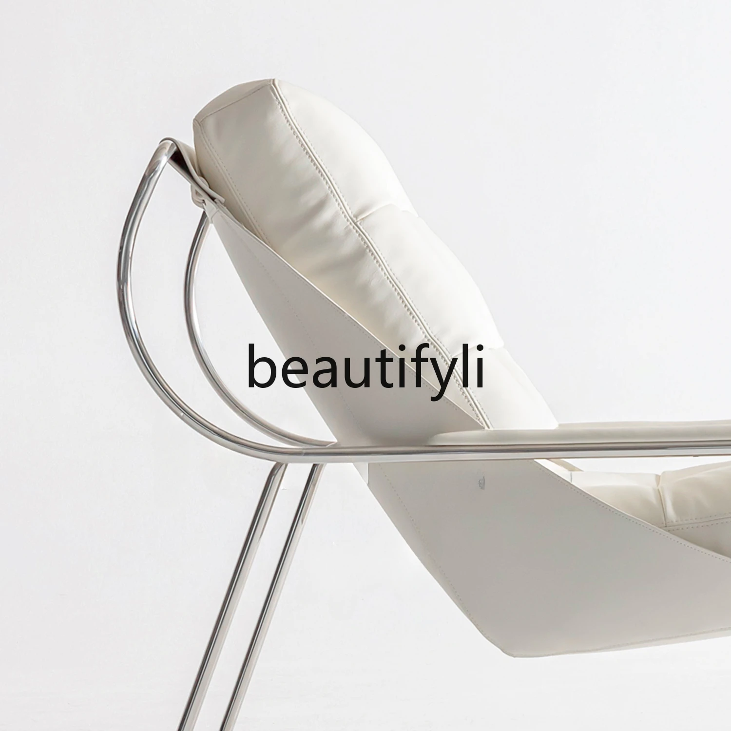 Potato Nest Stainless Steel Leather Down Leisure Chair High-end White Saddle Leather Single Chair