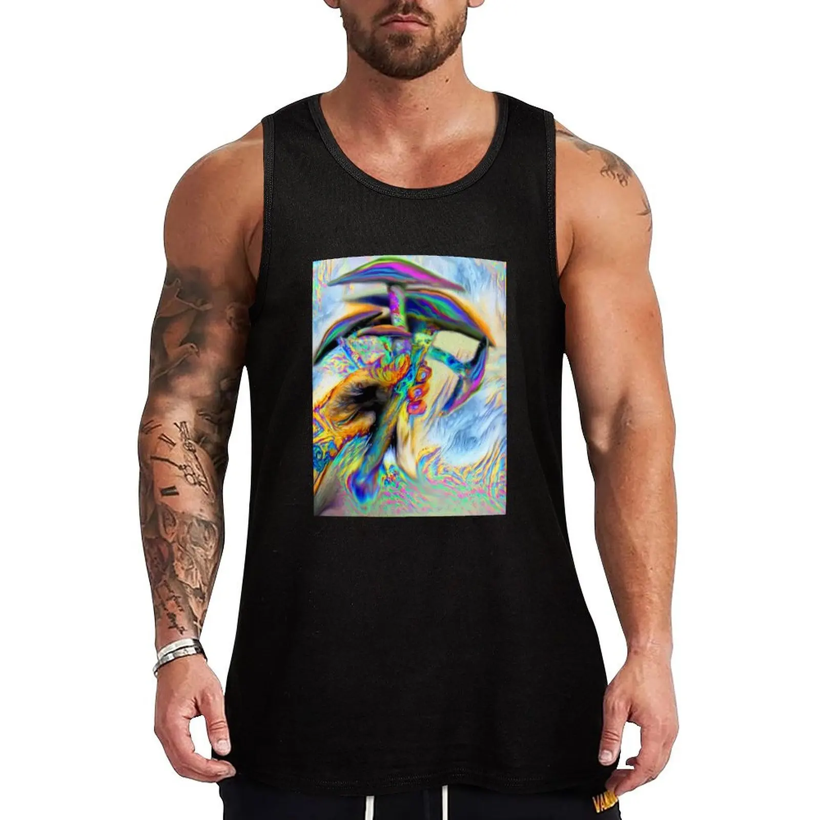 Rainbow Smear Shroom Bouquet Tank Top Men's clothing brands Male vest Fitness men clothing