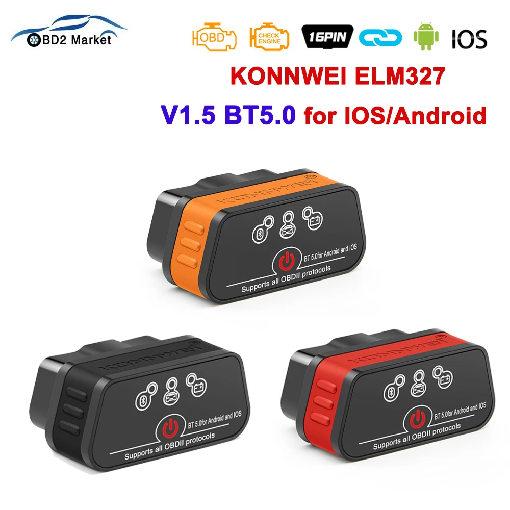 KONNWEI KW901 Elm327 V1.5 Pic18F25K80 Bluetooth 5.0 OBD2 OBD 2 Scanners Auto ELM 327 V1 5 Car Diagnostic tools Code Reader