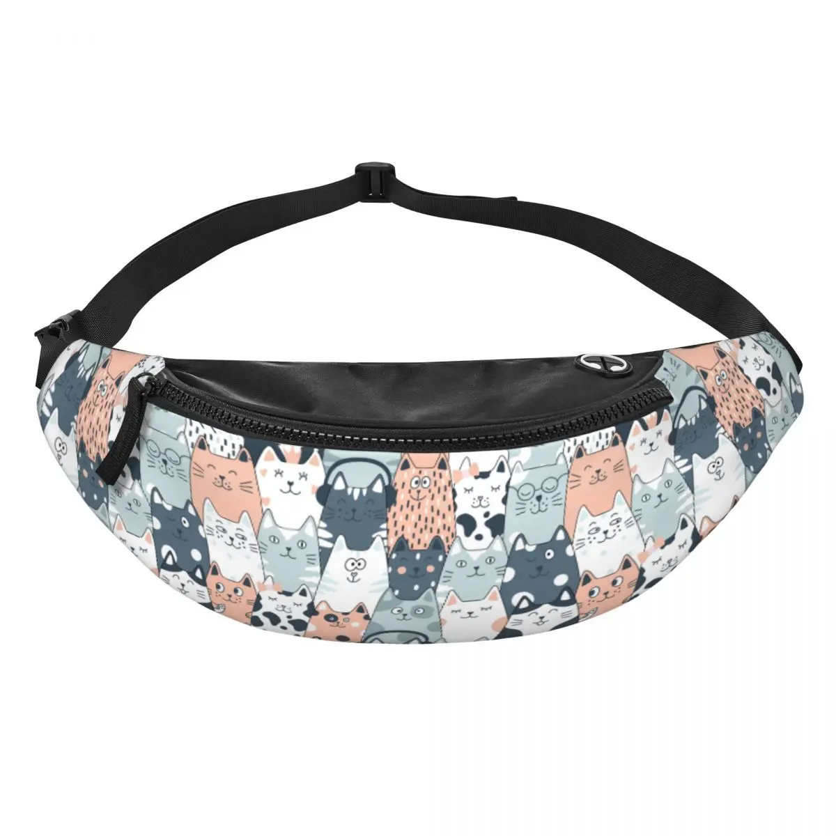 Custom Cool Cute Kitten Cat Doodle Fanny Pack for Cycling Camping Women Men Black Cats Crossbody Waist Bag Phone Money Pouch