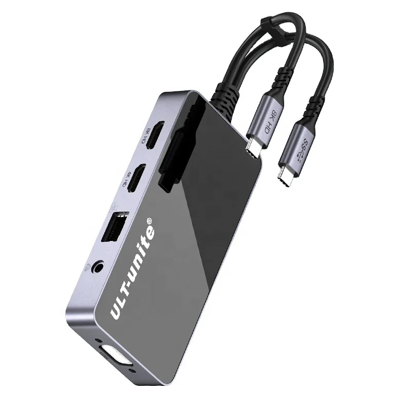 

USB C Docking Station with Ethernet 8K 4K HDMI VGA 3.5mm Audio 2 USB 3.0 Type C Data PD 100W Ports 9 in 1 USB C Hub