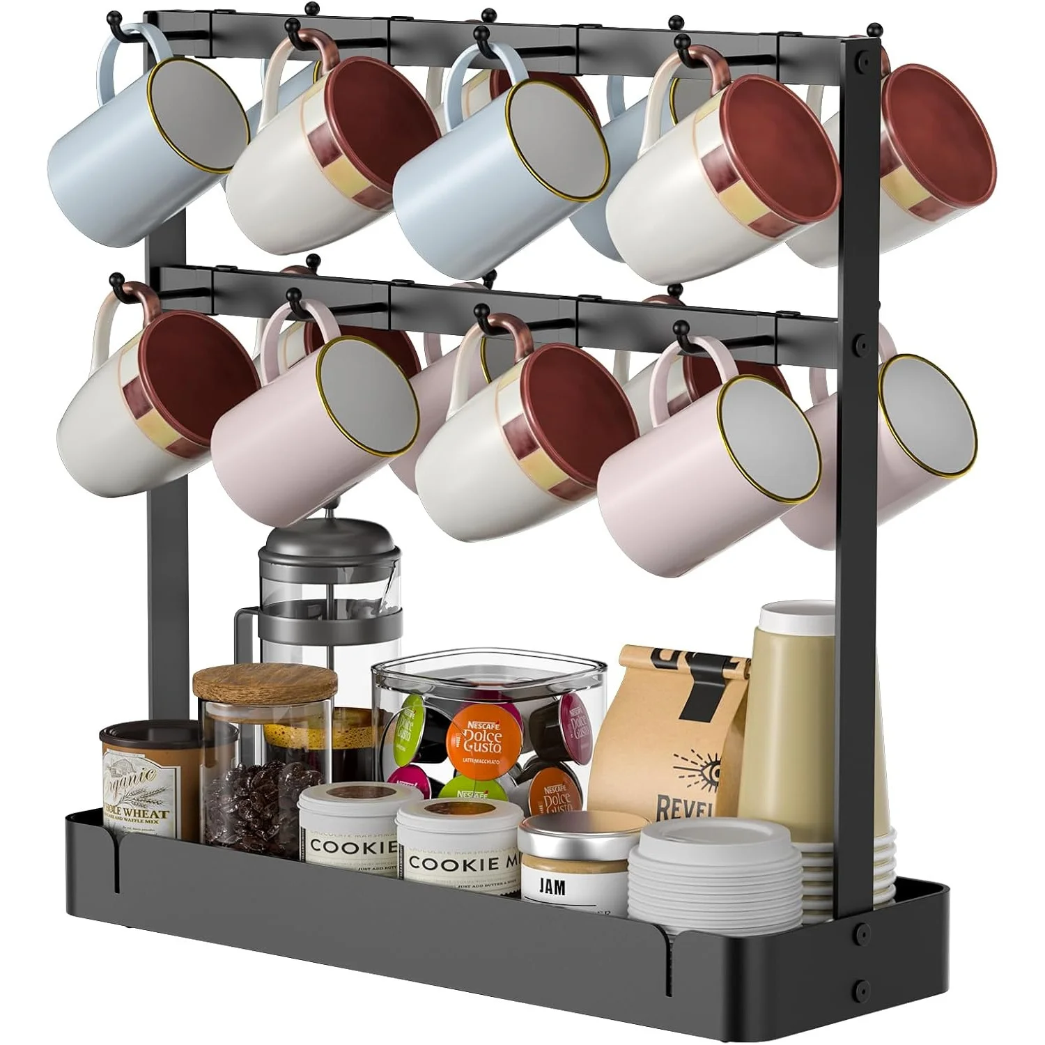Tabletop coffee cup holder, coffee cup holder storage rack, 2-story coffee cup tree holder, kitchen storage rack
