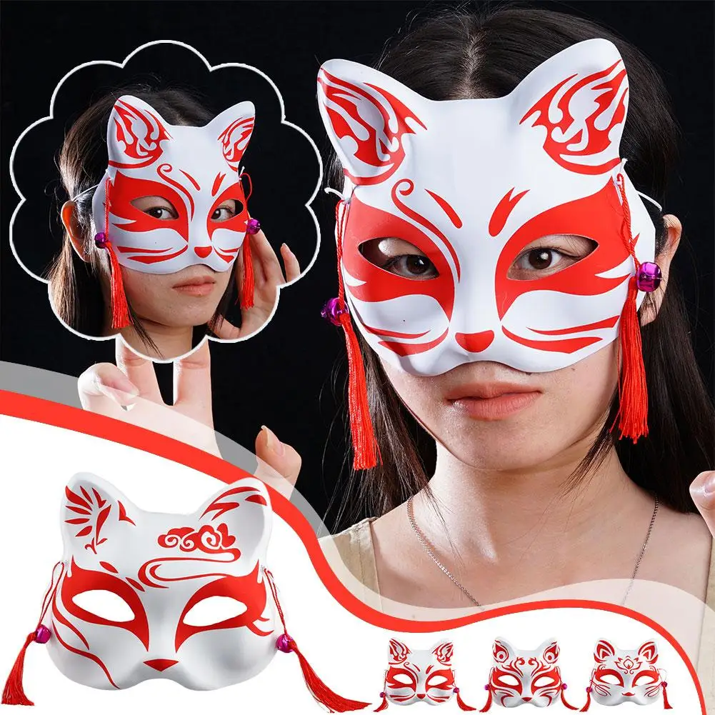 Japanese Cosplay Mask Hand-Painted Anime Demon Slayer Half Face Cat Masks Masquerade Festival Party Cosplay Props