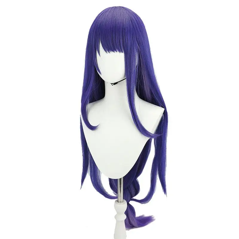 L-e-mail peruca de cabelo sintético genshin impacto raiden shogun cosplay peruca semanal chefe baal cosplay 110cm roxo resistente ao calor perucas