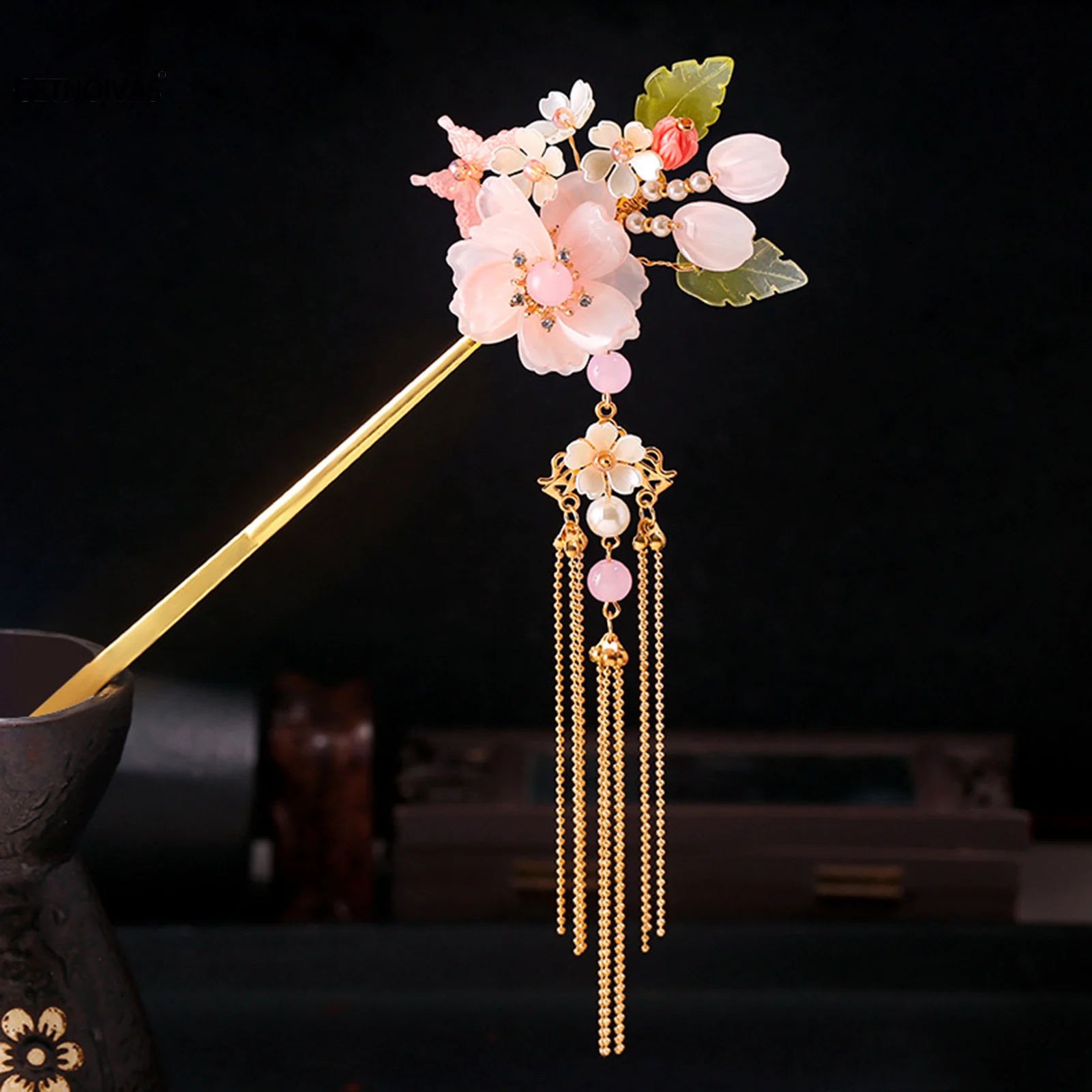 1PC Chinese Style Tassel Flower Hair Stick Pins Hair Clip For Women Flower Handmade Hairpins Charm Jewelry Hair Accessories