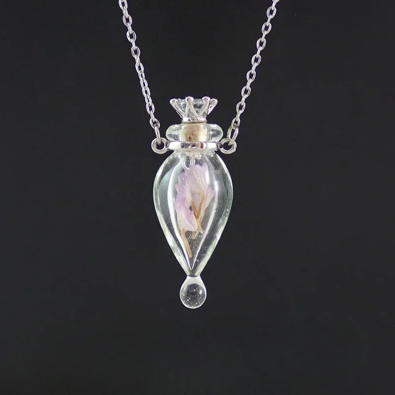 Fashion Glass Perfume Essential Oil Bottle Pendants DIY Women\'s Perfume Wishing Bone Ash Lanugo Fragrance Enhancer Necklace