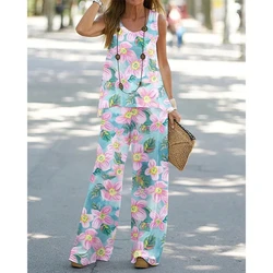 Women Floral Print Sleeveless Tank Top & Wide Leg Pants Set Loose Causal Streetwear Summer Suit Clothes Two Piece Set Women