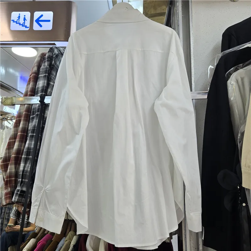 WTHT 2025 가을 패션 신상 여성용 스플라이스 3D 다이아몬드 장식 루즈 셔츠 트렌디한 라펠 긴 소매 블라우스 여성용 1LS2587