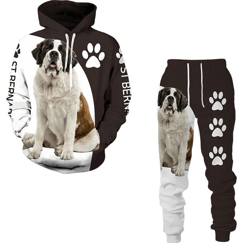 Herfst Grappige Hond Dier 3D Gedrukt Hoodie Pak Mannen Casual Sweatshirts Joggingbroek Mode Tweedelige Trainingspak Set Man Kleding