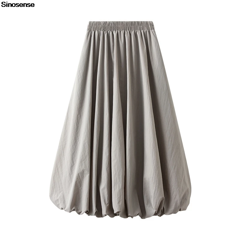 Women Y2K Bubble Maxi Skirt Elastic High Waist Flowy A Line Puffy Balloon Skirts Casual Ruffle Hem Pleated Midi Flared Skirt