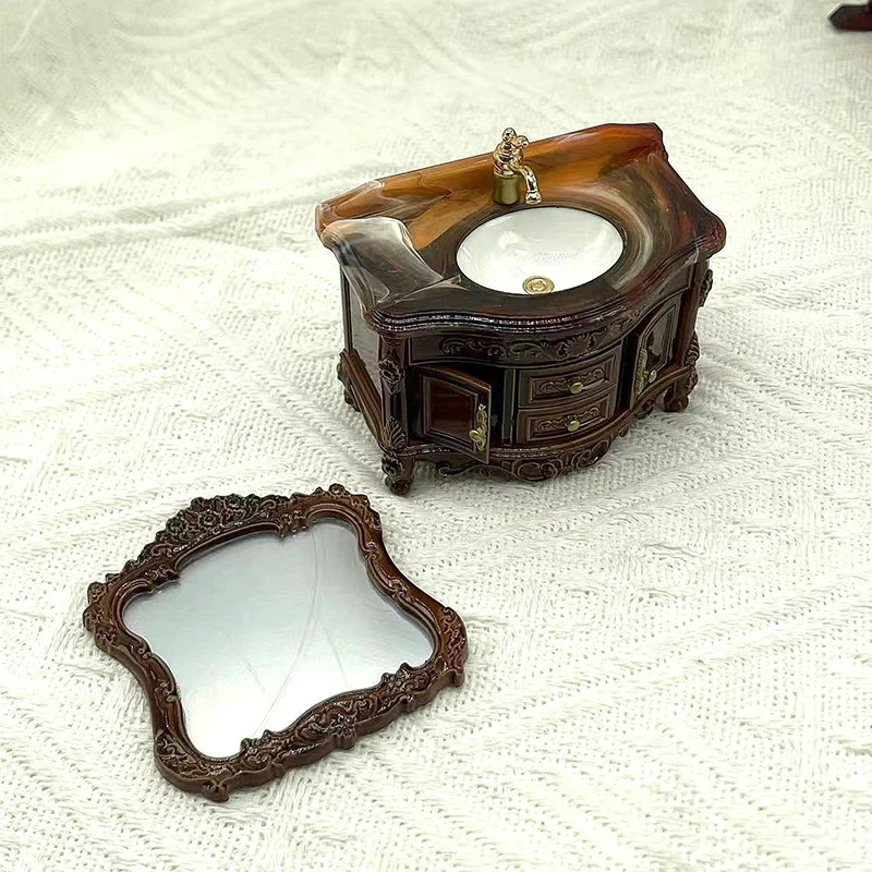 Dollhouse Mini Furniture Basin Sink Mirror Mini Bathroom Scene Home Washbasin Toy Ornament For Doll House Decoration Accessories
