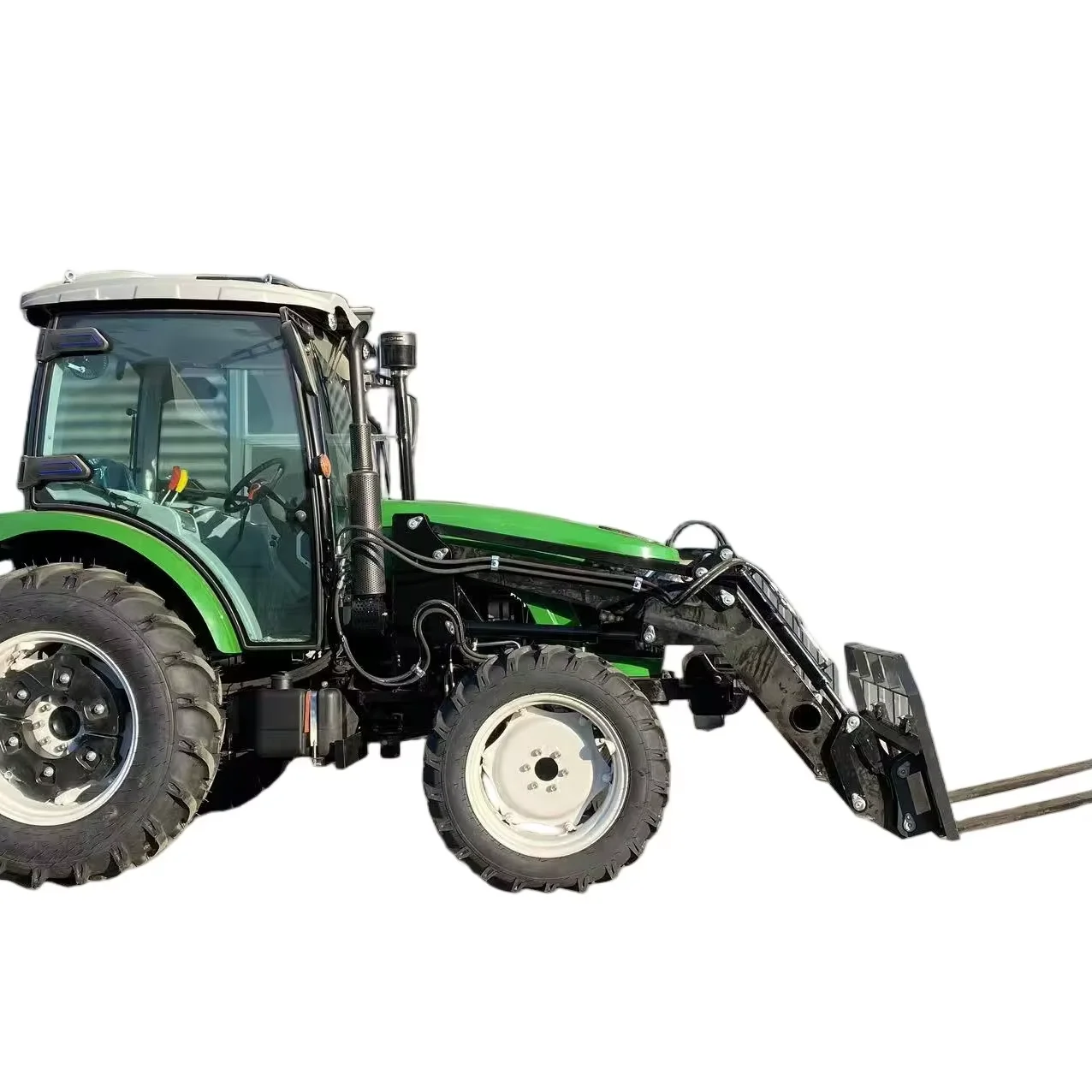 4WD Farm Tractor With Front Loader Pallet Fork, Cabin Diesel Agricultural Tractor For Farm Lifting Hauling Work