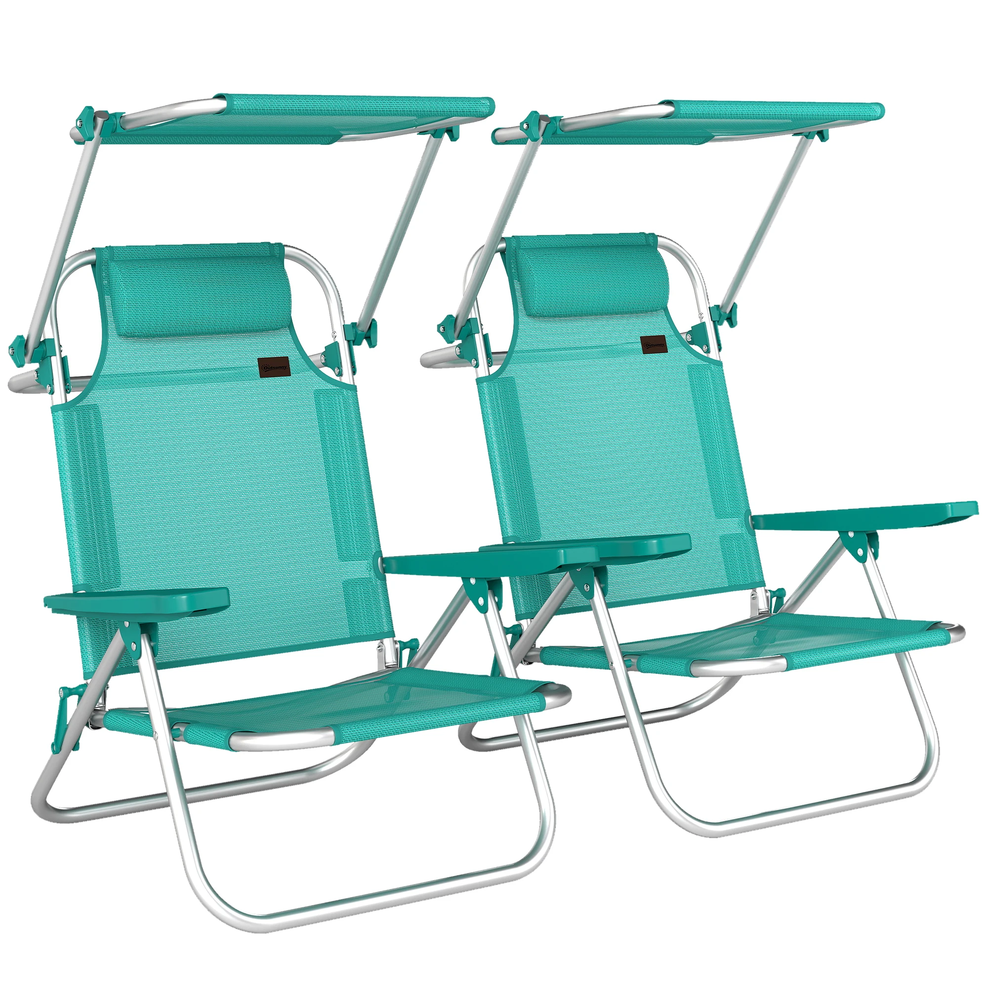 Outsunny Pack de 2 Sillas de Playa Plegables con Respaldo Reclinable Turquesa