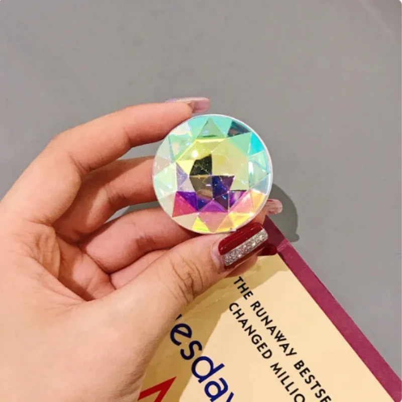colorful 3D gem popular round mobile phone folding stretch bracket Phone Holder case finger holder Fashion mobile phone stand image 5