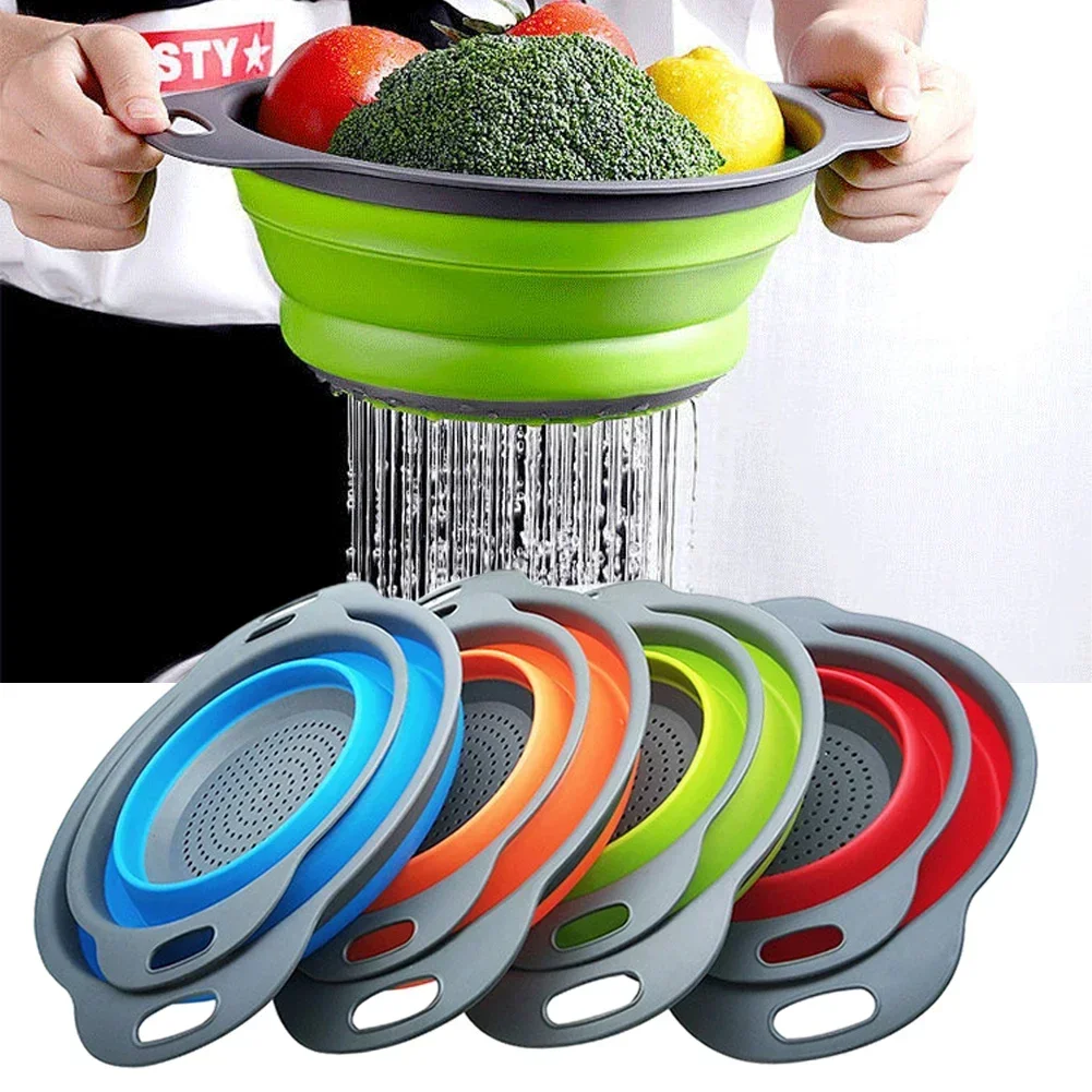 

Silicone Folding Drain Basket Fruit Vegetable Washing Basket Foldable Strainer Colander Collapsible Drainer Kitchen Storage Tool