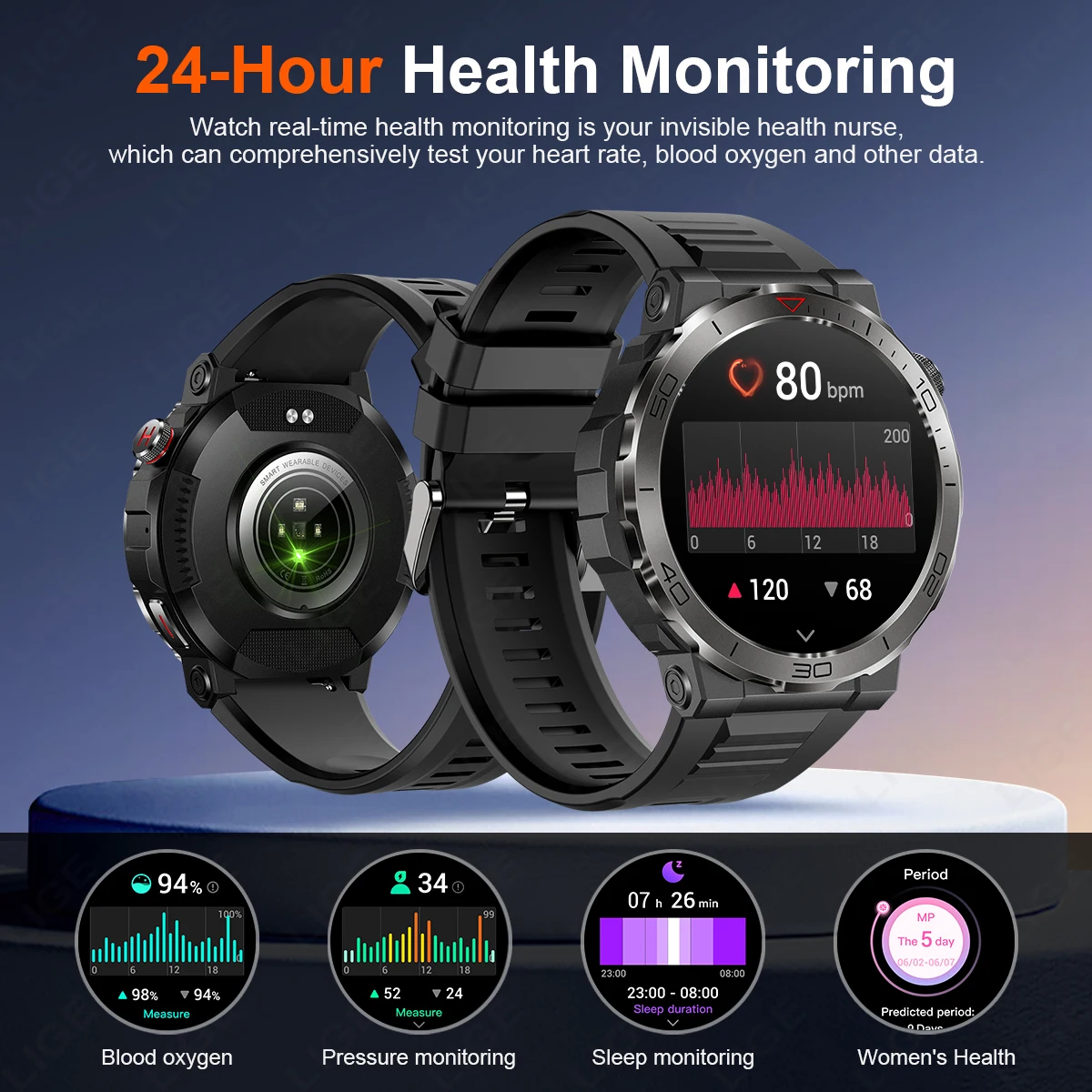 LIGE-Montre intelligente étanche IP68 pour homme, boussole, militaire, appel Bluetooth, surveillance de la santé, montre intelligente de sport en plein air, nouveau, 2024