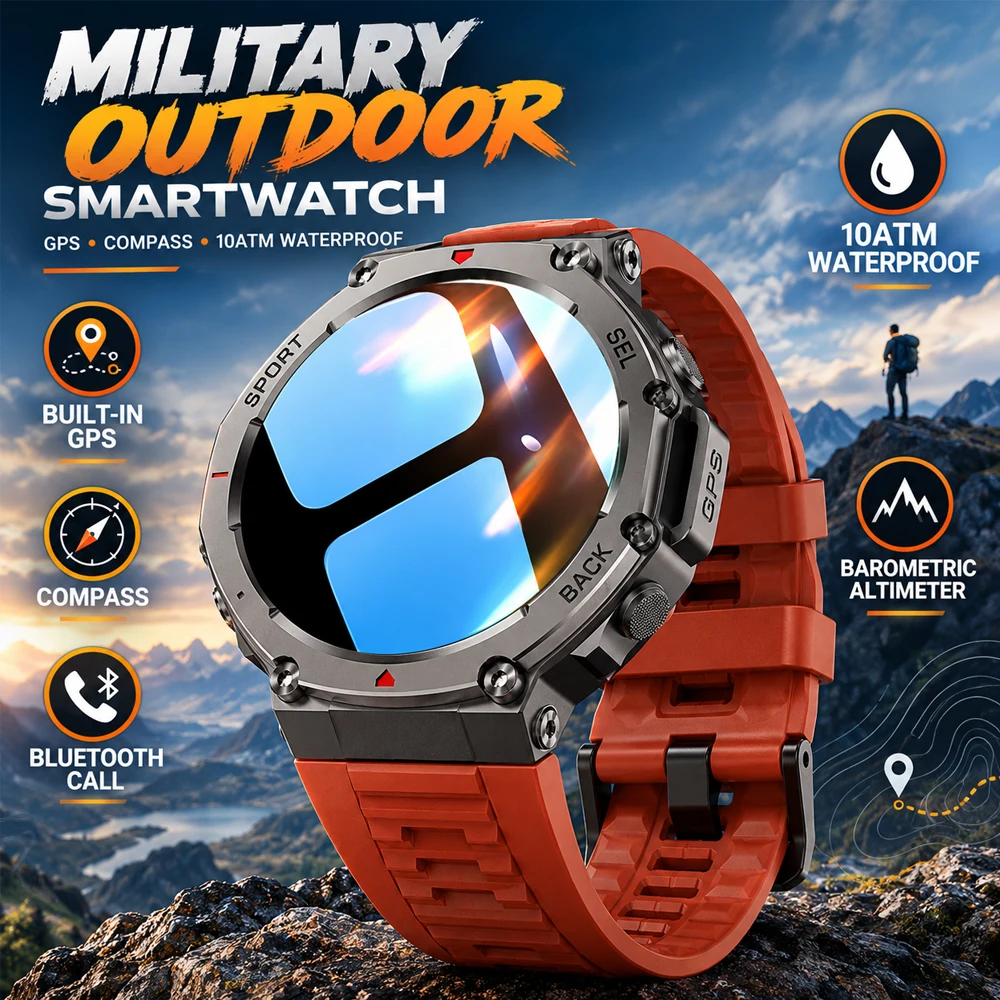YAOCX New Military Bluetooth Call Smart Watch Built-in GPS Compass Barometric Altimeter 10ATM Waterproof Sports Bracelet Men2026