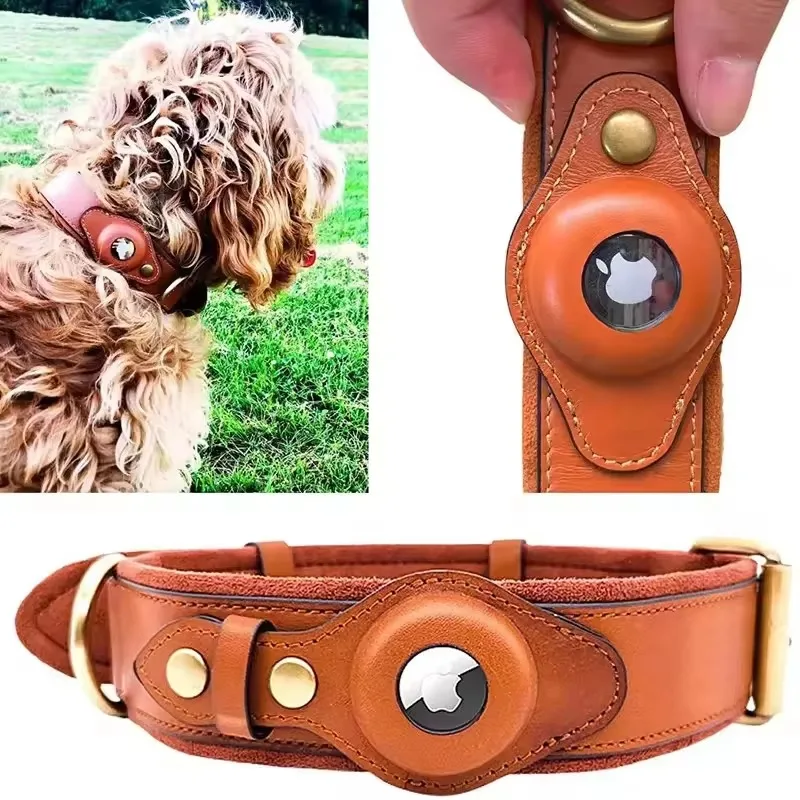 New Leather Pet Adjustable Collar for Apple Airtag Location Tracker Dog Cat Anti-lost AirTag Case Airtags Location Collar