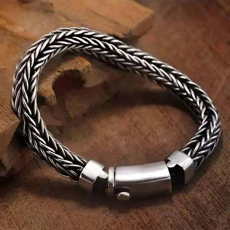 New Silver Color National Tide Hand-woven Bracelet Retro Domineering Thick Men\'s Personality Keel Fashion Bracelets Jewelry