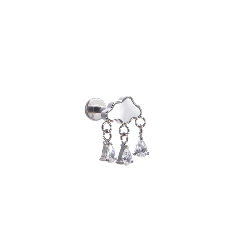 QM ASTM F136 Titanium Internal Thread Cloud Tops Dangle Labret Ring Ear Cartilage Helix Piercing Body Jewelry