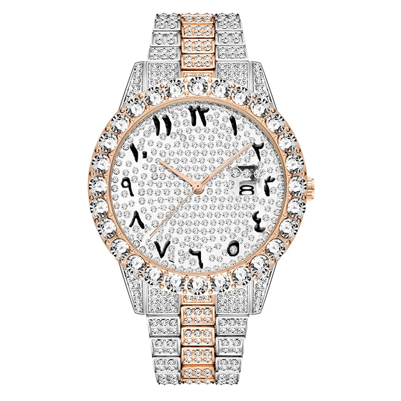 Official brand free shippingMen's Diamond-Encrusted Stainless Steel Fashion Hip Hop Large Dial Quartz Watch