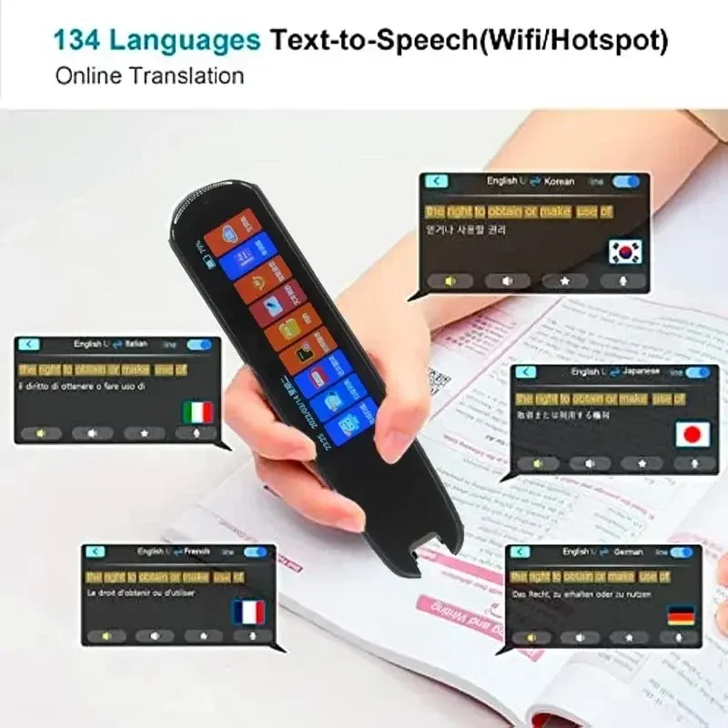 New Smart AI Scan Pen BT Translator Voice Multi 134 Languages Support 3.38 Inch Touch Screen Photo Offline Record Translation