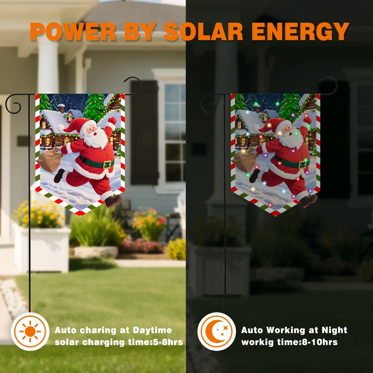 Solar powered LED luminous hanging flag, Santa Claus Christmas decoration hanging ornament, irregular garden flag pendant - view 5