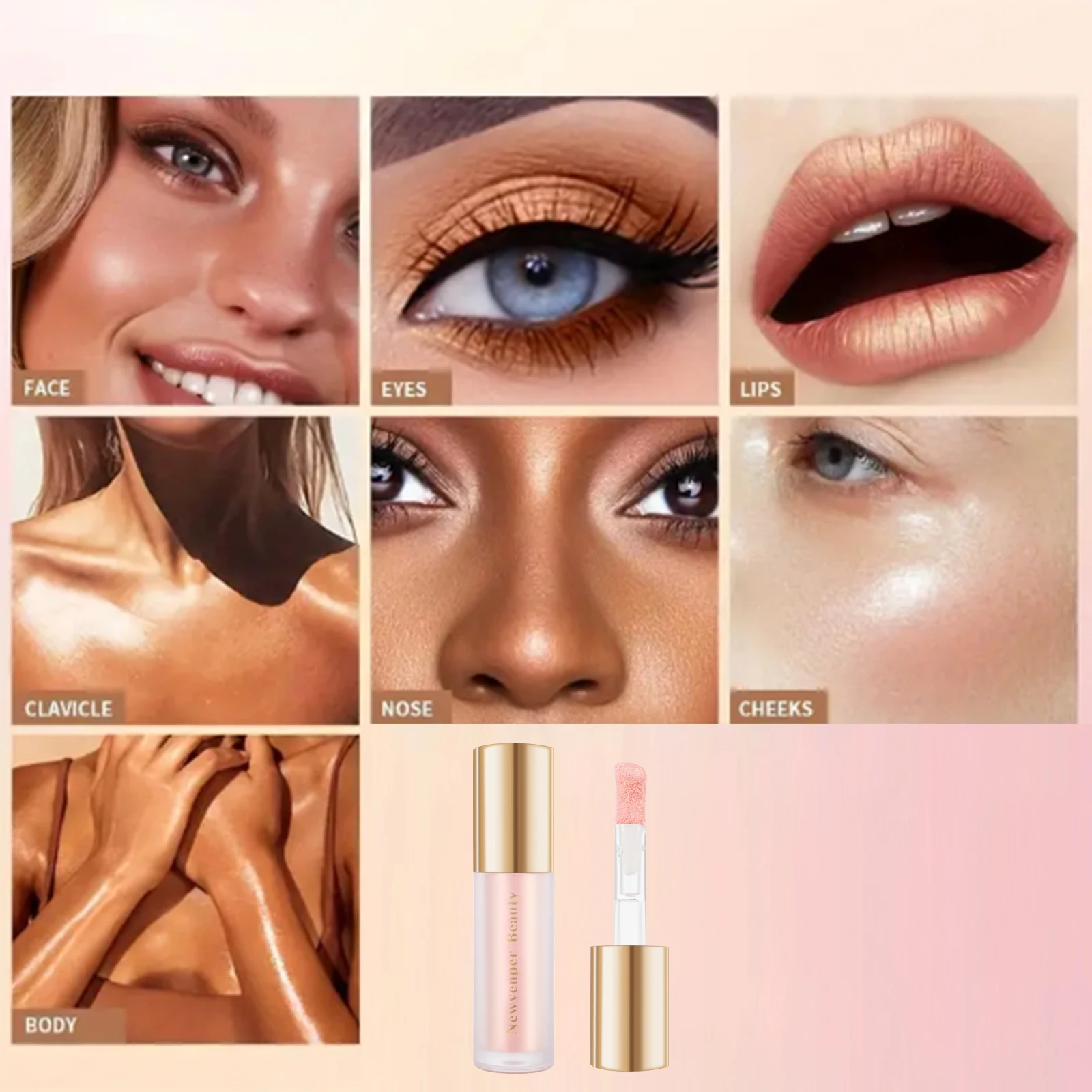 هايلايتر سائل + أحمر خدود سائل للوجه والجسم، لمسة نهائية لامعة عالية، لومينييزر سائل متوهج طبيعي، كريمي حريري، يدوم طويلاً #3