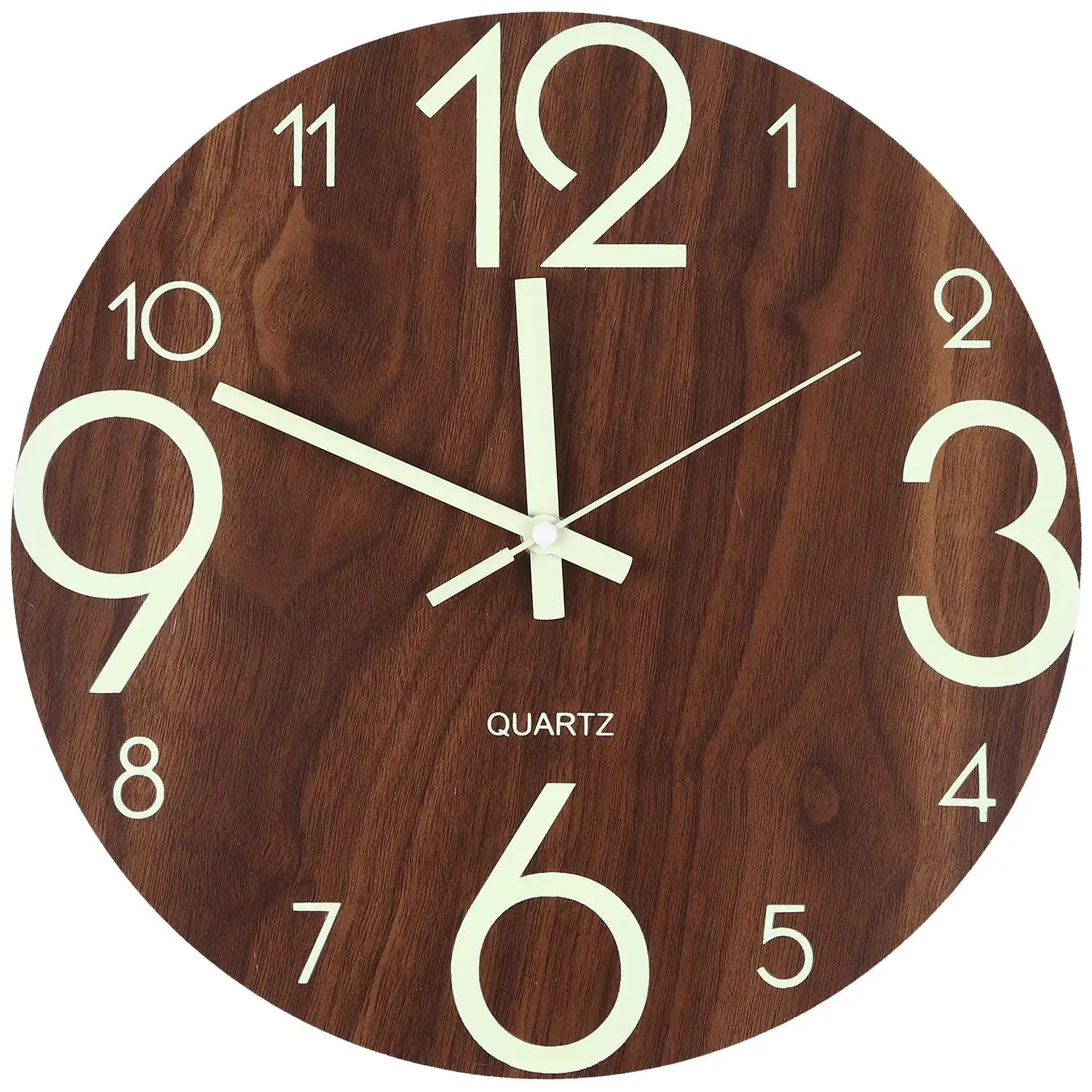 Luminous Wall Clock,12 Inch Wooden Silent Non-Ticking Kitchen Wall Clocks With Night Lights For Indoor/Outdoor Living Room