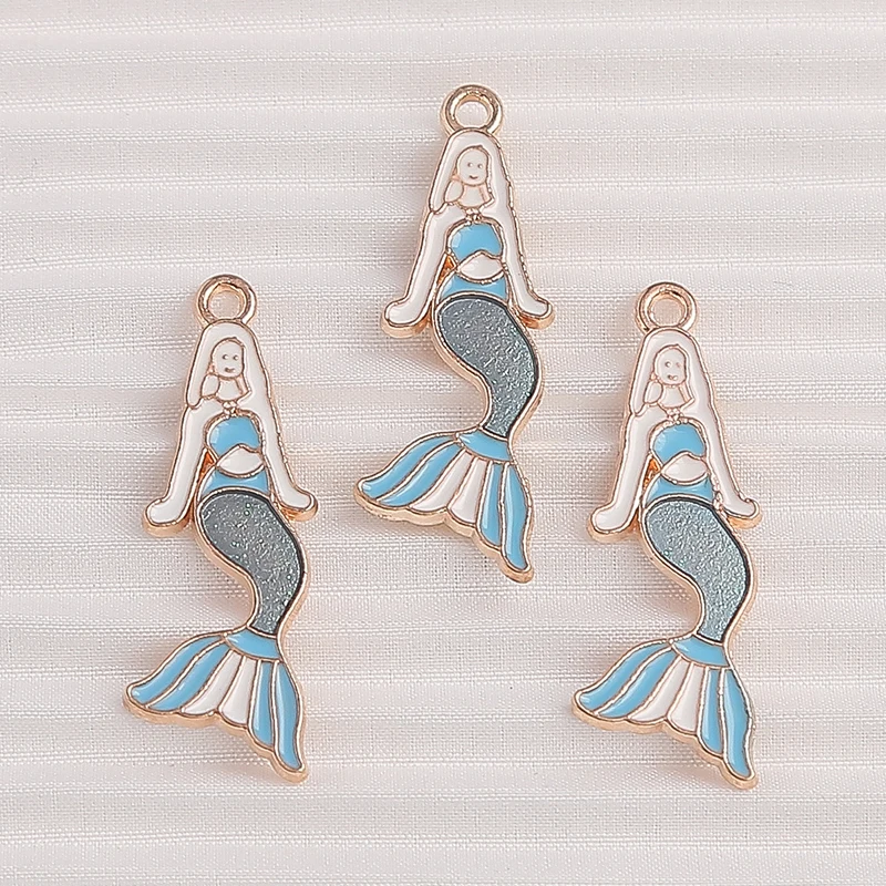 10 sztuk 12x32mm śliczne życie morskie Charms emalia syrenka Charms wisiorki do tworzenia biżuterii kolczyki naszyjniki DIY akcesoria rzemieślnicze — zdjęcie 4