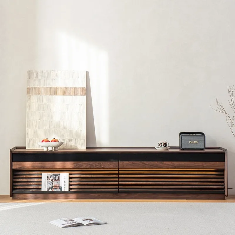 خزانة تلفزيون من خشب الجوز الأسود الشمالي والخشب الصلب وغرفة النوم وغرفة المعيشة وشقة صغيرة