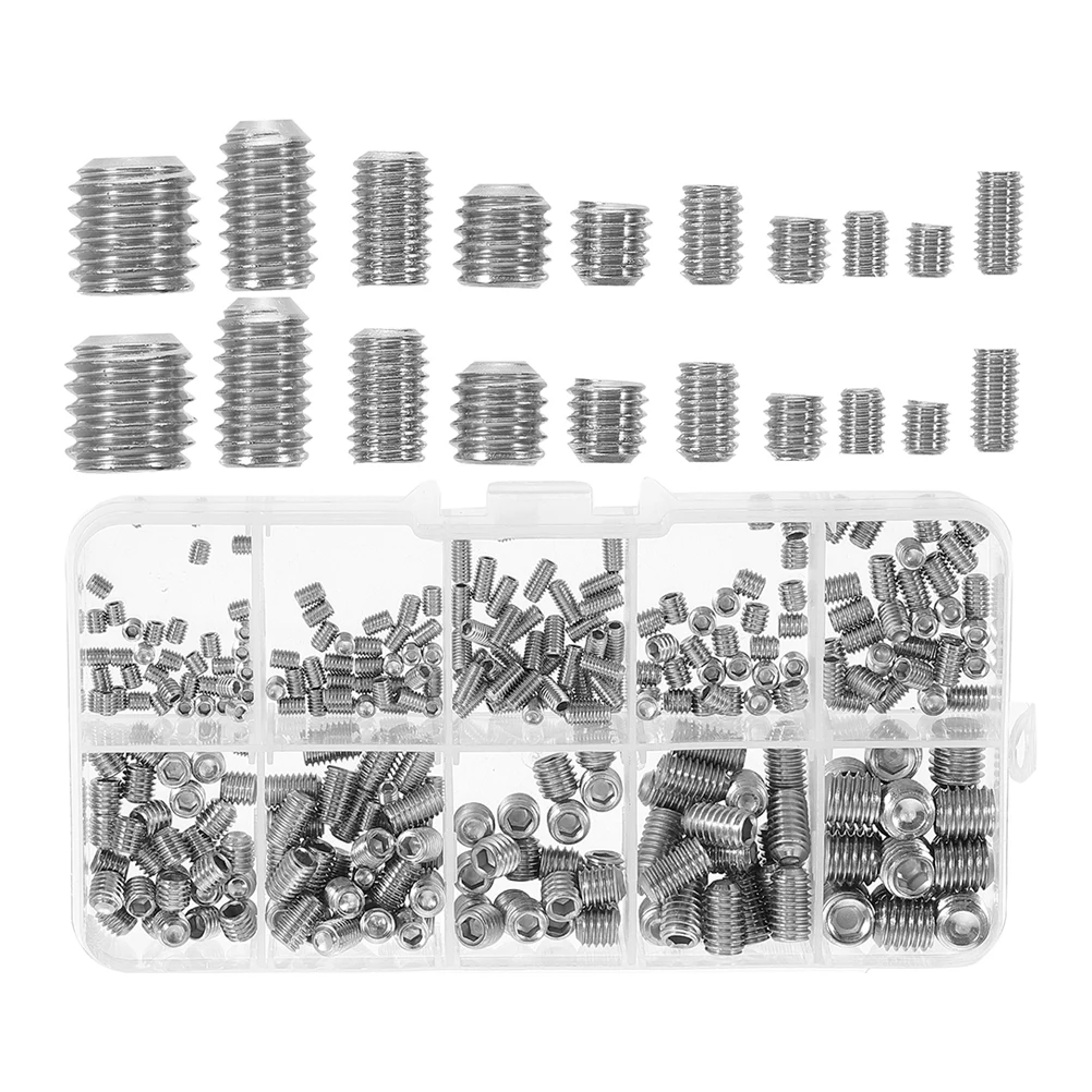 

200pcs Stainless Steel Socket Grub Screws Set Assorted Metal Screws Kit For Door Handles Bathroom Fixtures Engineering Tools