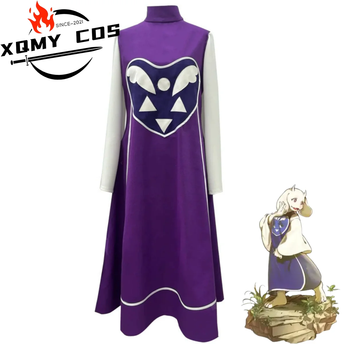 

XqАниме игра Undertale Toriel Косплей Костюм Овца Мама Фиолетовое платье с длинными рукавами Униформа Женский сексуальный костюм на Хэллоуин и Рождество