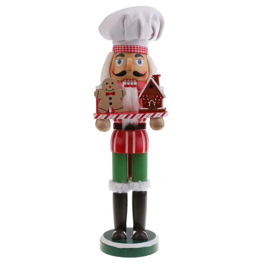 Exquisite Christmas Hand Painted Wood Nutcracker Cook w/Tray Walnut Puppet Holiday Decorative 36cm