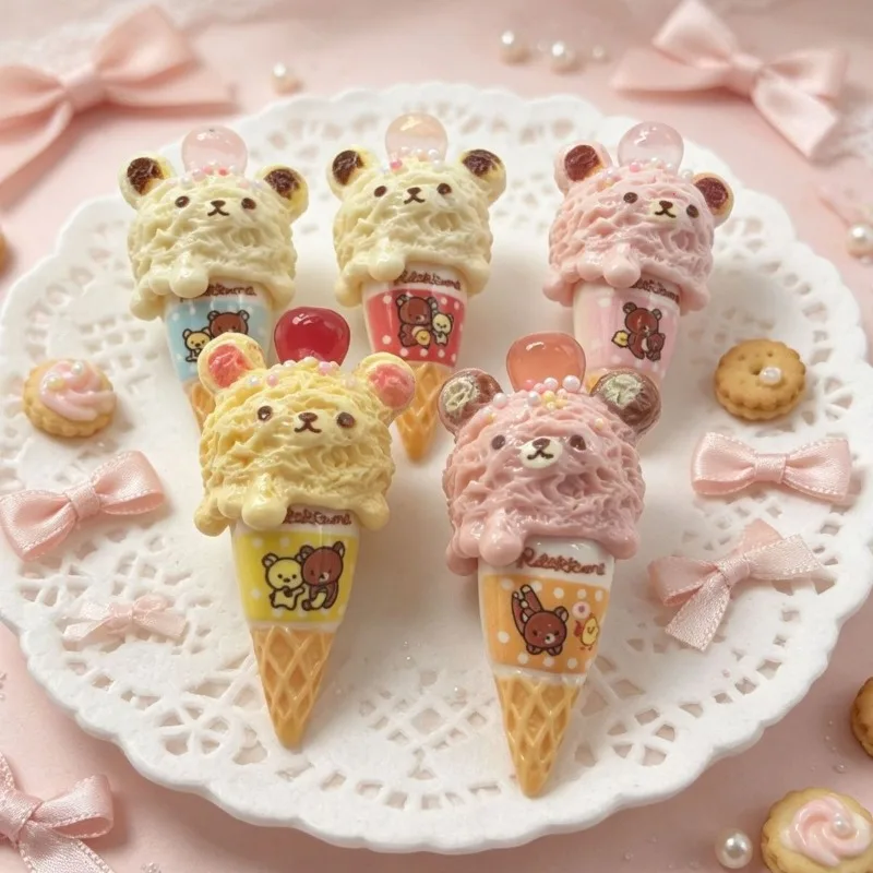 Rilakkuma cartoon ice cream cone, ice cream toy model, keychain pendant, DIY accessory, shoe buckle, refrigerator ornament