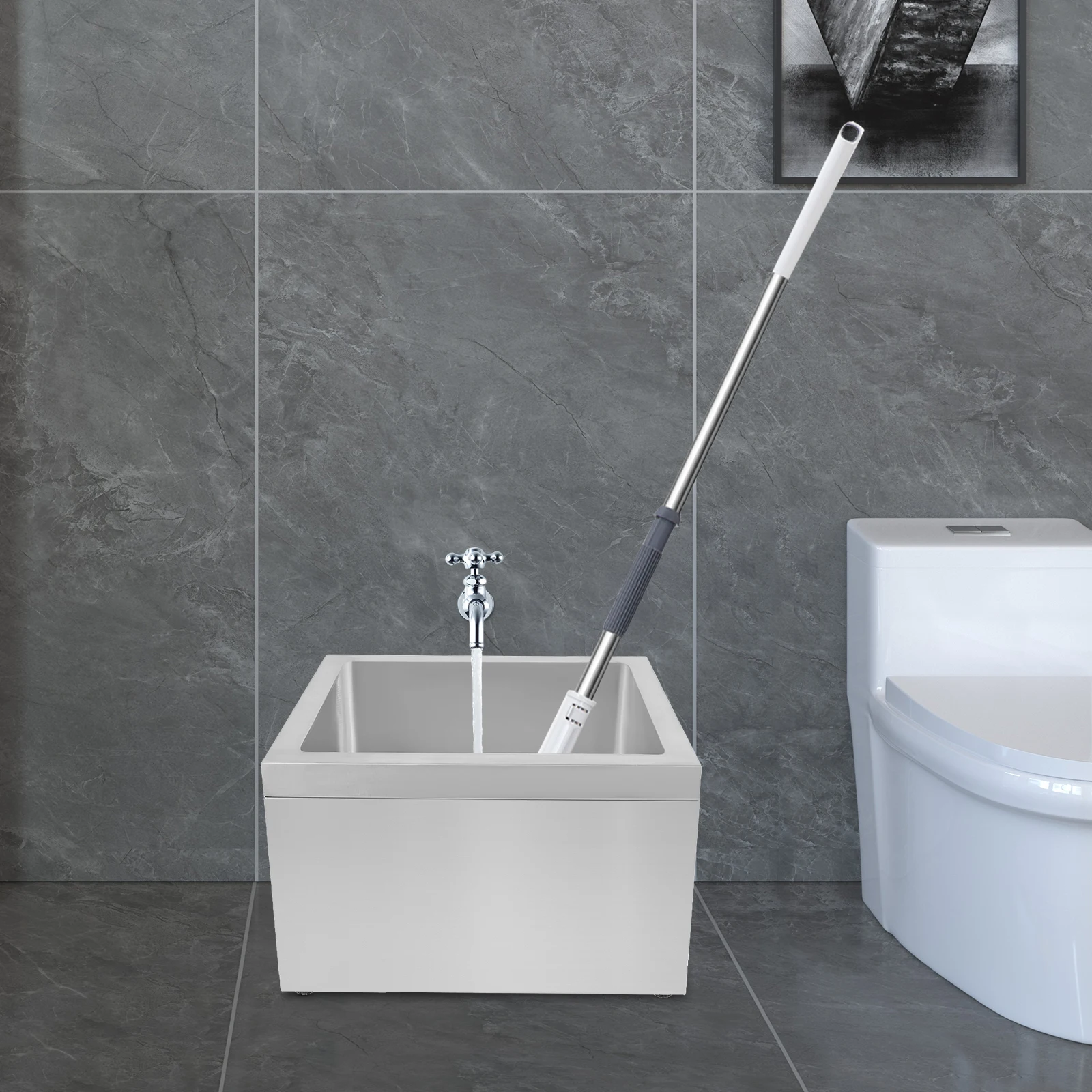 Commercial Floor Sink,304 Stainless Steel Mop Utility Sink,Freestanding Cleaning Basin for Home Restaurant Garage