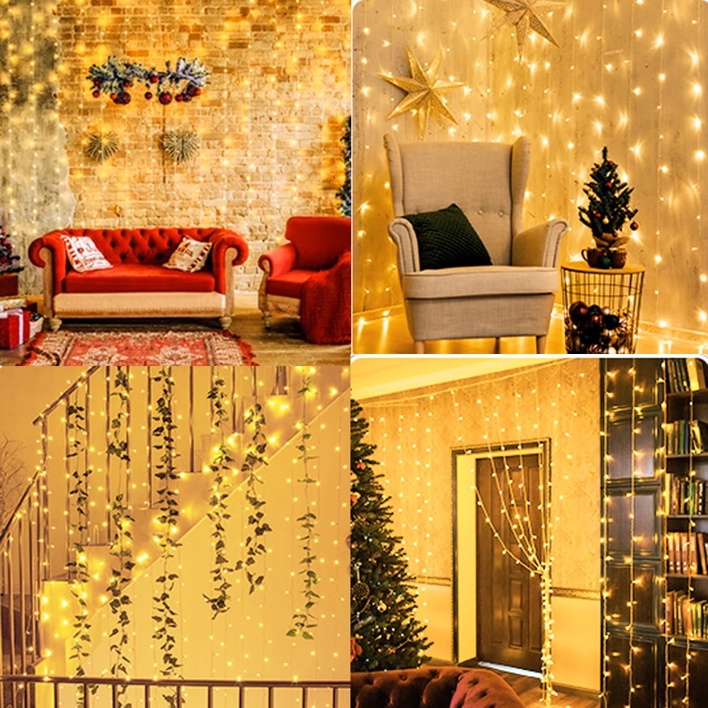 

1PC 300 LED Curtain String Lights 9.8 FT Hanging Fairy Lights 8 Modes Connectable Waterproof Window Lights for Bedroom Backdrop