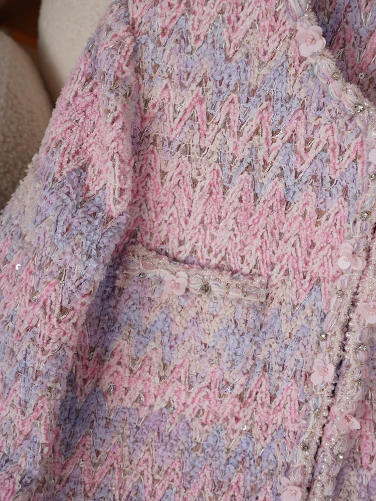 Cappotto di lana retrò Missy ort Rosa rotondo Ne Tweed Coreano Sle Pendolarismo in fibra di poliestere lungo Sve bottone singolo