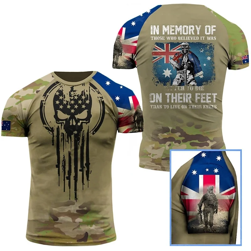 Australian Forest Camouflage T Shirt For Men Tops Tee Shirts 3D Printed Jungle Desert Camo T-Shirt Summer Quick Dry Short Sleeve