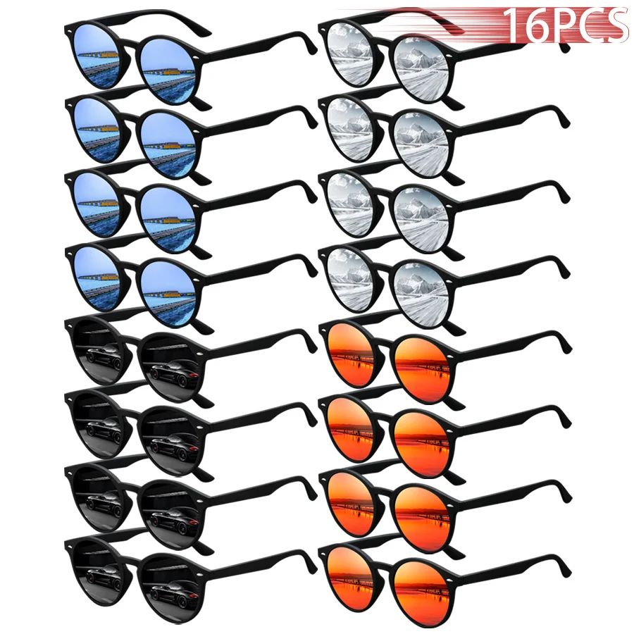 

16 PCS Fashion Vintage Unisex Rotundity Sunglasses Men Women Fishing Driving Man Luxury Brand Designer Sun Glasses UV400 Eyewear