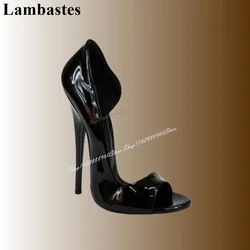 Sexy Black Patent Leather Side Empty Pumps Stilettos High Heel Women Shoes Slip-On Peep Toe 2024 Fashion Zapatos Para Mujere