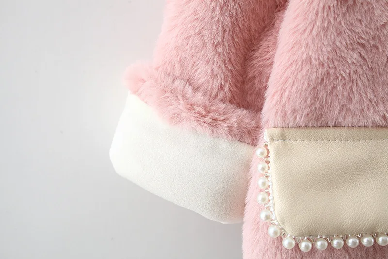 Autumn winter newborn baby girls pearl bow fake fur velvet outerwear coats for infant girls clothing 1st birthday jackets coats