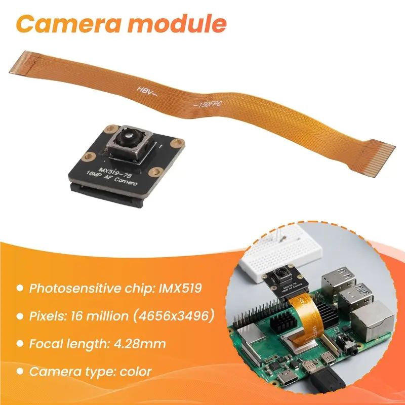 B04B-16MP Camera For Raspberry Pi5 Camera IMX519 Autofocus 78.5° 4.28Mm Camera Module For Raspberry Pi5 Rpi5 Parts Accessories 1
