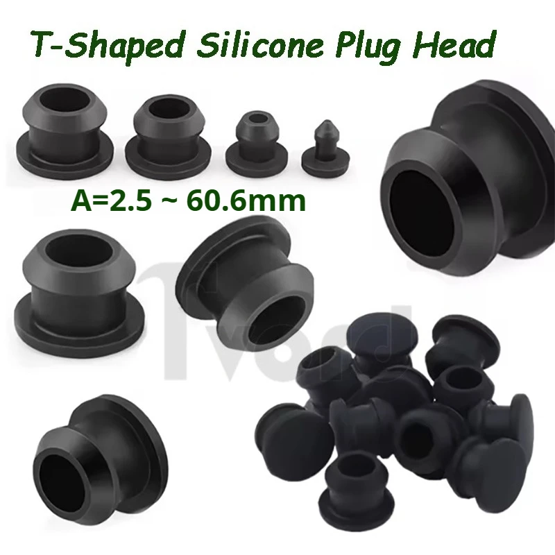 Tapón de silicona de goma negro de 2.5-60.6mm, tipo T, para orificios, tapón ciego, tapón de extremo, insertos para tubos, tapón de sellado, tapón de sellado de tubos