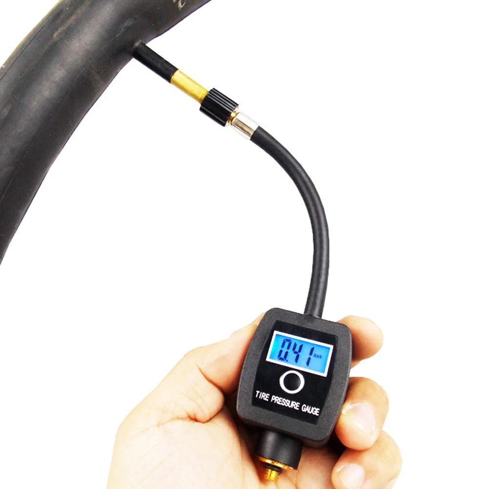 Bike Bicycle Digital Tyre Pressure Gauge For Schrader-and-Presta Valves Pressure LCD Display Non-Slip Grip Parts