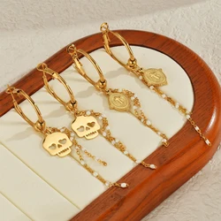 Stainless Steel Gothic Heart Skull Cross Earrings for Women Gold Color Punk Drop Earrings Halloween Party Jewelry Gift Wholesale