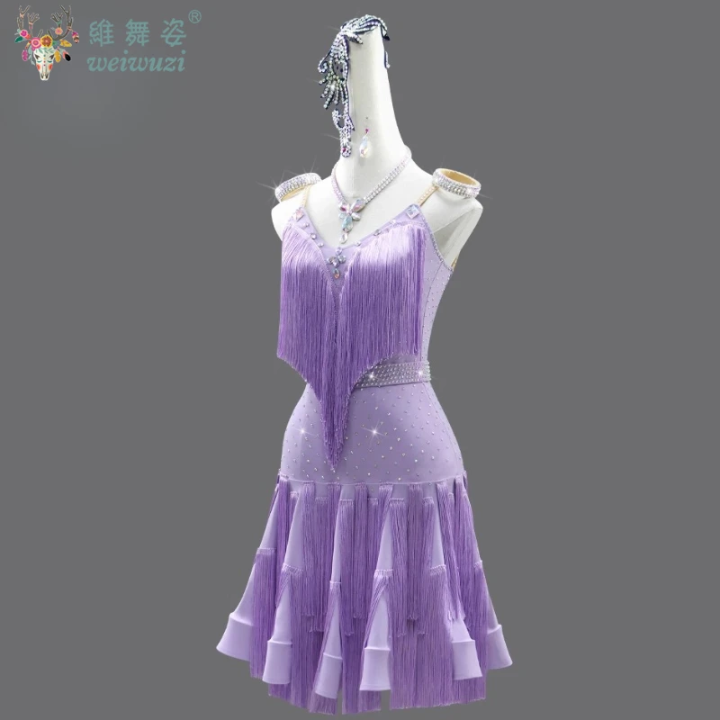 Vestidos de dança latina para mulheres, personalizados, flores requintadas, borla, saia rabo de peixe, adultos e crianças, trajes de performance latina