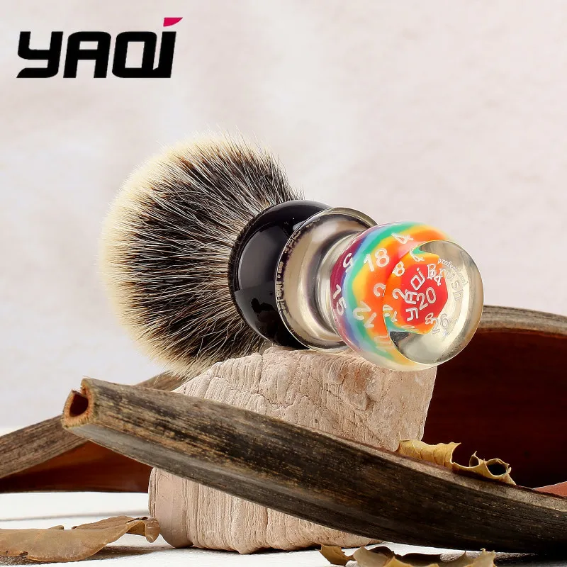 2026-yaqi-26mm-men's-shaving-brush-holder-lucky-dice-design-two-band-badger-hair-quality-soft-shaving-brushes-for-men